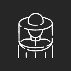 Beekeeper suit chalk white icon on black background. Professional apiarist protective workwear. Beekeeping, apiculture. Apiary worker, bee farm employee isolated vector chalkboard illustration