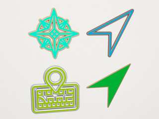 NAVIGATOR 4 icons set, 3D illustration for gps and navigation