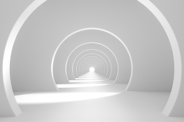 Bright white tunnel background, 3d rendering.