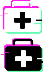 Glitch medical bag icon. Isolated paramedic glyph with cross for internet or application. Ambulance equipment vector illustration. 
