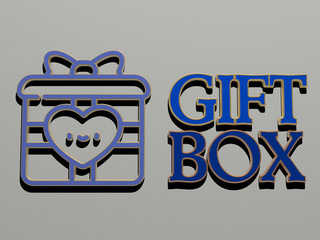 gift box icon and text on the wall, 3D illustration for background and christmas