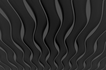 Digital silk cloth of wavy abstract backgrounds. Black and white 3D waves. Natural organic shapes.