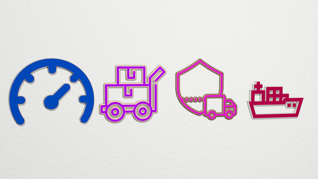 transportation 4 icons set, 3D illustration for car and background