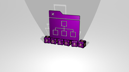 folder 3D icon object on text of cubic letters, 3D illustration for business and background