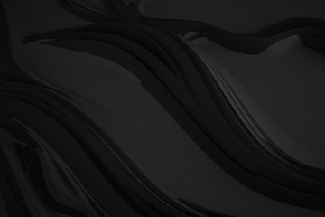 Digital silk cloth of wavy abstract backgrounds. Black and white 3D waves. Natural organic shapes.