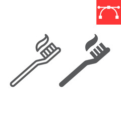 Toothbrush line and glyph icon, dental and stomatolgy, toothbrush with toothpaste sign vector graphics, editable stroke linear icon, eps 10.
