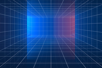 Empty cyberspace tunnel with glowing lines, 3d rendering.