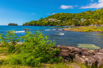 A view across the bay and estuary of the Buccament river in Saint Vincent