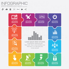 Infographic design template and business concept with 12 options, parts, steps or processes. Can be used for workflow layout, diagram, number options, web design.