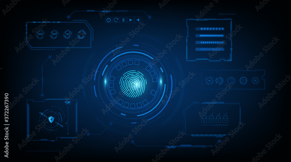 Poster vector abstract security system concept with fingerprint on technology background.