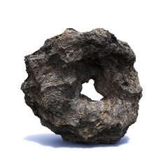 doughnut shaped rock isolated with shadow on white background