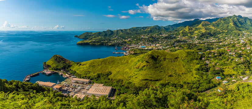 A panorama view looking northward from Fort Charlotte, Kingstown. Saint Vincent