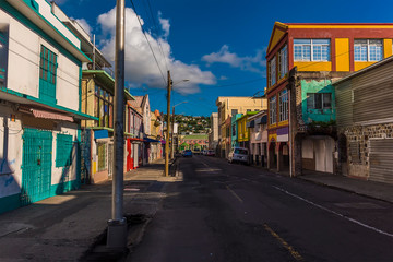 Fototapeta na wymiar A view along a main street in Kingstown, Saint Vincent