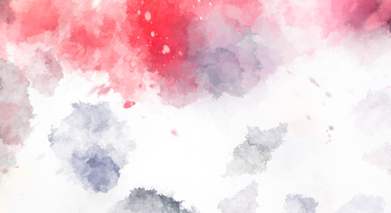 Watercolor painted background with blots and splatters. Brush stroked painting. 2D Illustration.