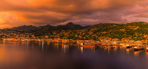A view towards Kingstown, Saint Vincent after sunset