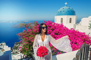 Beautiful woman in transparent white clothes