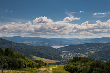Plakat lake between mountain range