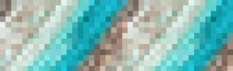 Abstract texture, color combination. Pixel squares in green, blue, turquoise, beige, grey and brown colors, shades and nuances. Suitable for backgrounds and printing.