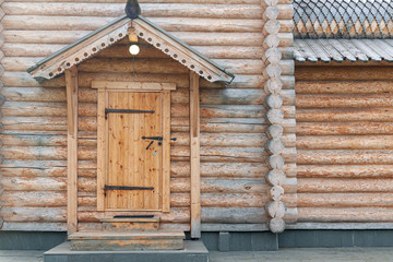 wooden door to traditional wooden Orthodox church