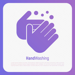 Fototapeta premium Hand washing with soap thin line icon. Vector illustration of disinfection and hygiene for health.