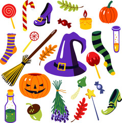 Color halloween set, decorative design, vector illustration