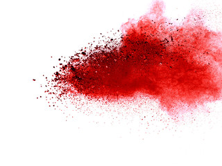 Red dust particle splash isolated on white background.