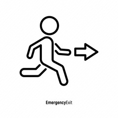 Thin line icon of exit: running man and arrow. Vector illustration.