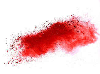 Red dust particle splash isolated on white background.