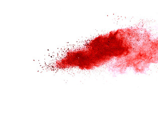 Red dust particle splash isolated on white background.