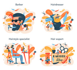 Fototapeta na wymiar Barber concept set. Idea of hair and beard care. Scissors and brush