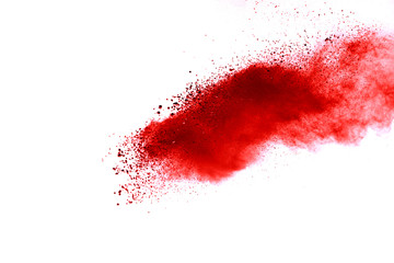 Red dust particle splash isolated on white background.
