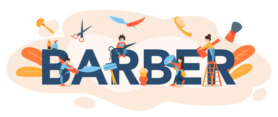 Barber typographic header. Idea of hair and beard care. Scissors