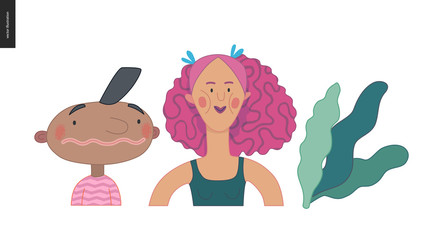 Bright characters portraits set - hand drawn flat style vector design concept illustration of diverse, male and female faces avatars. Flat style vector round icons set