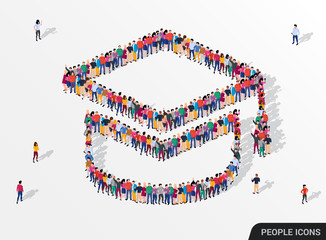 Large group of people in the form of graduate cap. Education concept.