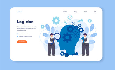 Logician web banner or landing page. Scientist systematicly study