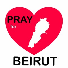 pray for Lebanon and Beirut with white Lebanon map on heart shape on Lebanon flag color vector