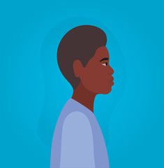 black man cartoon in side view on blue background design, Boy male person people human social media and portrait theme Vector illustration
