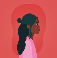 black woman cartoon in side view on red background design, Girl female person people human and social media theme Vector illustration