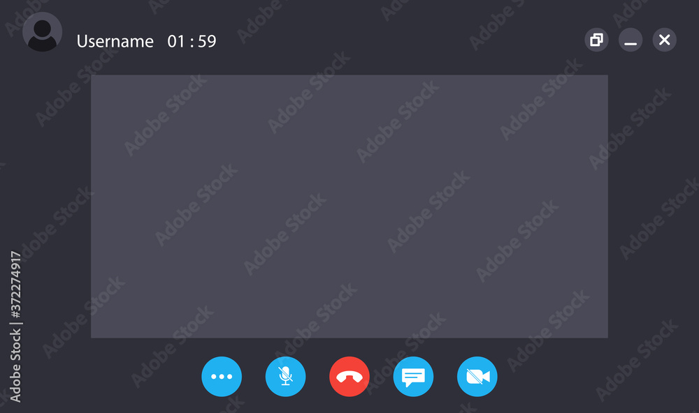 Wall mural online conference video call vector interface screen mockup with ui icons. videocall meeting or busi