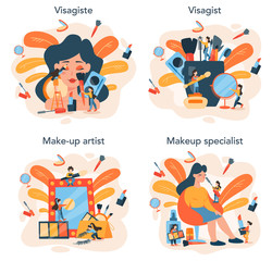 Fototapeta premium Visagiste concept set. Beauty center service concept. Woman