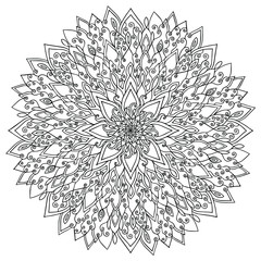 Floral mandala coloring page. Vector outline illustration with doodle and zentangle elements. Isolated line art for meditation,decor, print, tatoo, wedding.