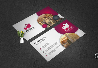 Business Card with Circle Element and Red Accents