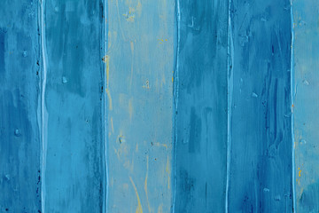 Blue painted wooden wall, texture. Rustic natural wood vertical planks with cracks, scratches for background with space for text