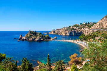 Fototapeta na wymiar Isola Bella is a small island in Ionian Sea near Taormina, Sicily, southern Italy.