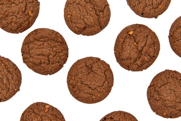 Chocolate cookies on a white background.