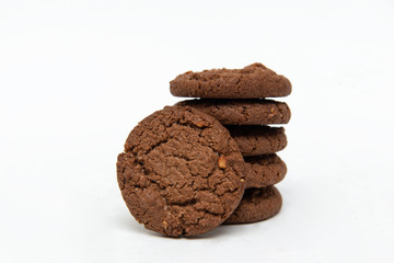 Chocolate cookies on a white background.
