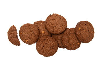 Chocolate cookies on a white background.