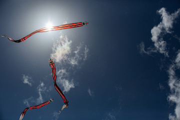 Bali, Indonesia august-17 th 2020. independence day. social events on the beach in kuta. kite festival. surfing competition among juniors. Bali, Indonesia