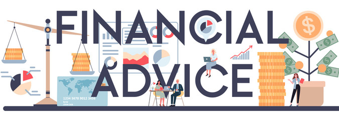 Financial advice typographic header. Business character making