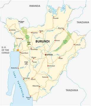 vector road map of Burundi with the new capital Gitega